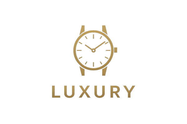 minimalist luxury logo with a sleek watch icon black and gold colors modern front 